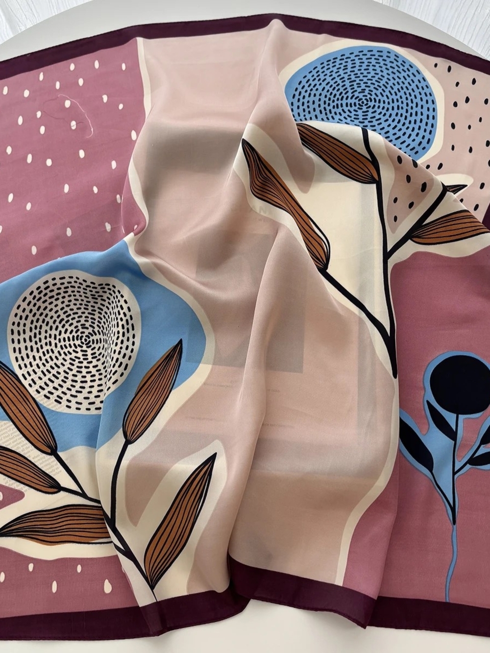 Silk-feel  Print Pink and Blue Lightweight Women's Scarf